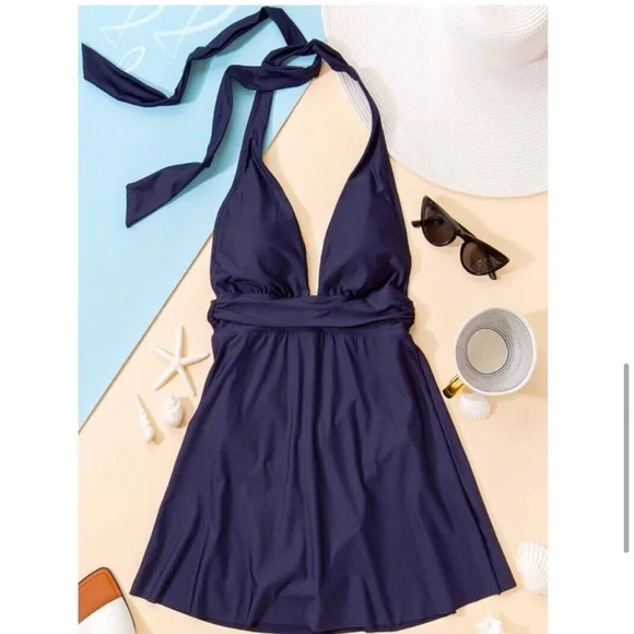 LAST ONE: Navy ultimate modest women’s halter swim dress bathing suit - Picture 6 of 8